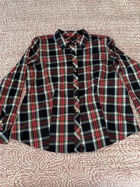 Talbot’s Plaid Button Down Shirt, Plus Size 14, Gold Button Blouse, Preppy Fun